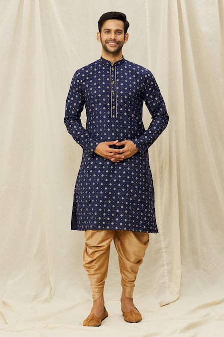 Arihant Rai Sinha Blue Handloom Cotton Geometric Print Straight Kurta