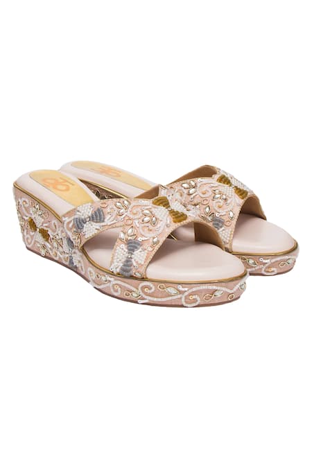 Kkarma Accessories Multi Color Embroidery Dipali Criss Cross Platform Wedges