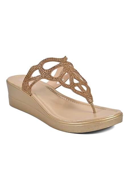 Vanilla Moon Gold Embellished Carmen Cutout Wedges 