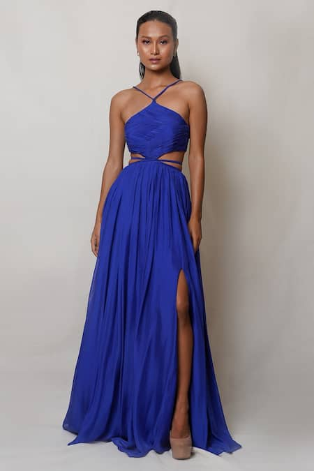 Pinup By Astha Halter Neck Front Slit Gown 