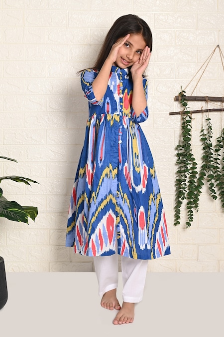 The Cotton Staple Blue Cotton Melody Ikat Print Kurta With Pant 
