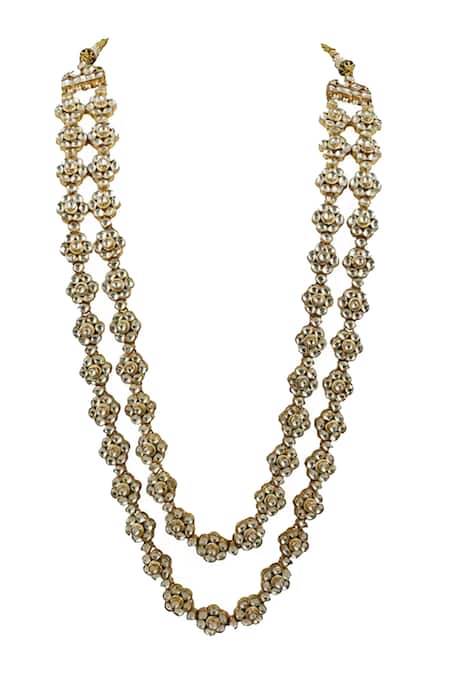 Shop_Riana Jewellery_White Floral Design Double Layered Mala _at_Aza_Fashions