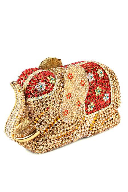 Crystal Craft Gold Embellished The Royal Rook Elephant Shaped Clutch