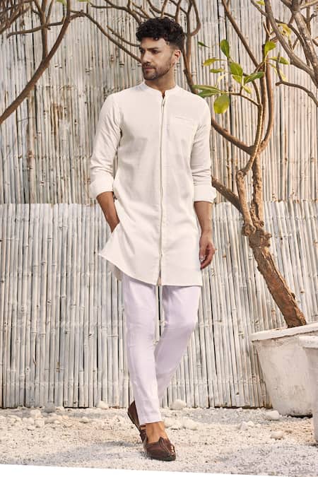 Off white and yellow embroidered kurta and pants with kota dupatta- Set Of  Three by The Hemming Bird | The Secret Label
