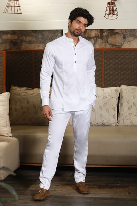 Buy SOJANYA Men Off White & Blue Self Design Kurta With Dhoti Pants - Kurta  Sets for Men 4449815 | Myntra