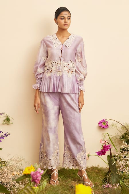 Chandrima Purple Chanderi Embroidery Flower Butterfly Pant 
