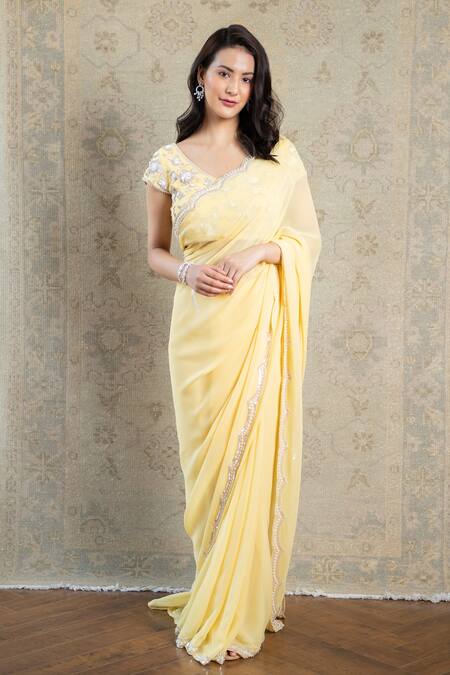 Yellow Georgette Saree with Sequins and Thread Work - Monastoor- Indian  ethnical dress collections with more than 1500+ fashionable indian  traditional dresses and ethnical jewelleries.