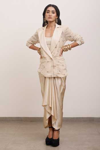 Sequin Embellished Blazer with Lapel Collar - Black