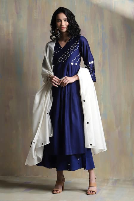 Charkhee Chanderi Mirror Embroidered Kurta Palazzo Set 