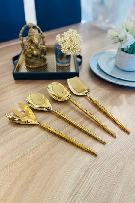 Mommywise Gold 304stainless Steel Hammered Serving Spoons - Set Of 4