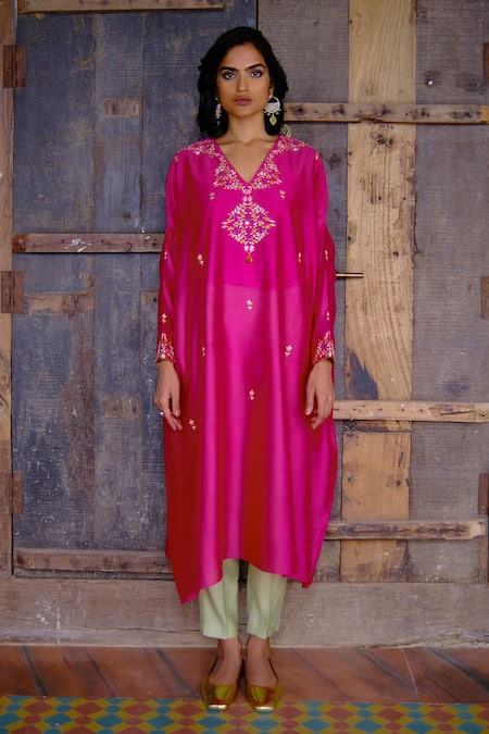 Shikha Mehta Silk Chanderi Kaftan & Pant Set 