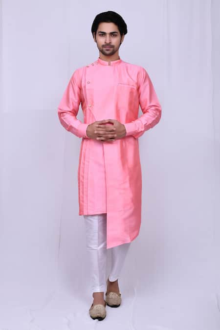 Arihant Rai Sinha Pink Art Silk Plain Asymmetric Kurta And Pant Set