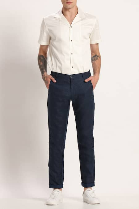 Son of A Noble Snob Blue Linen Chinos  