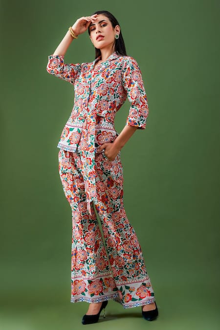 FUGA Vanilla Blush Flower Print Blazer & Pant Set 