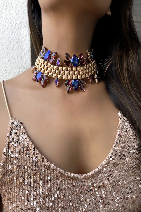 The Jewel Factor Purple Crystal Embellished Choker 