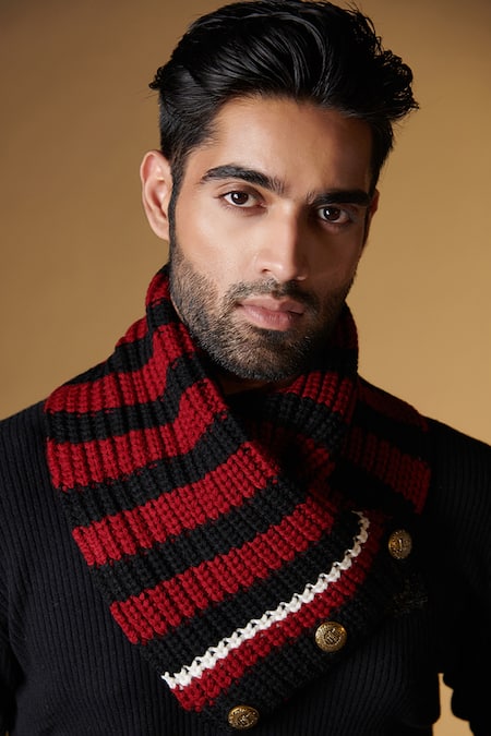 S&N by Shantnu Nikhil Striped Knitted Cravat Muffler 