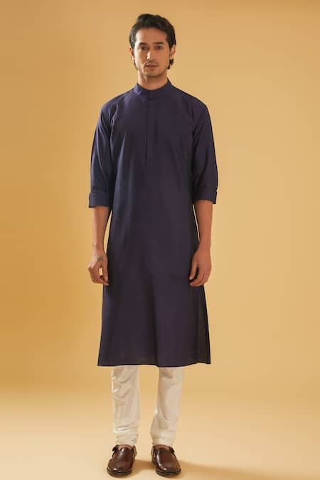 Raghavendra Rathore Blue Placement Pintuck Detail Kurta 