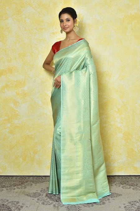 Khwaab by Sanjana Lakhani Green Kanjeevaram Silk Woven Animal Pattern Saree 