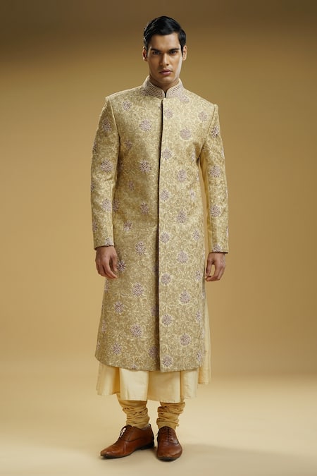 Kommal Sood Beige Dupion Silk Embroidered Cutdana Embellished And Sherwani Set  