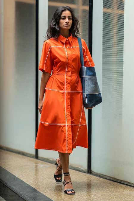 Cotton Poplin Shirt - Orange - Ladies