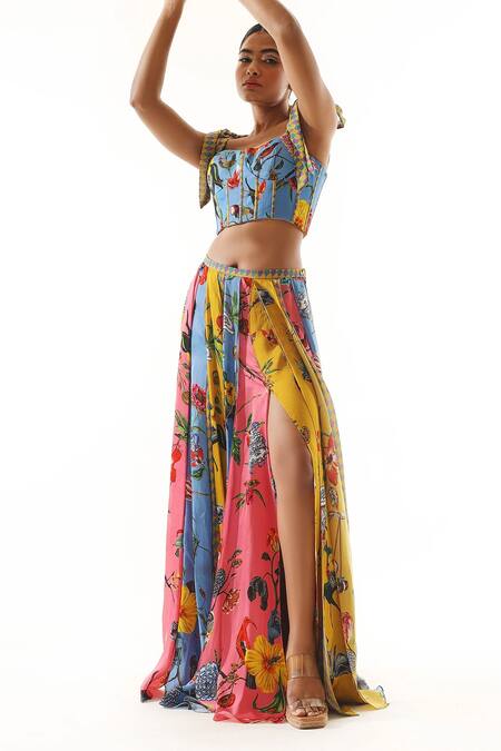 Mahima Mahajan_Multi Color Organza, Satin, Silk Embroidery Floral Print Panelled Skirt _Online_at_Aza_Fashions