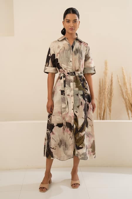 Arcvsh by Pallavi Singh Scattered Floral Print Shirt Dress 