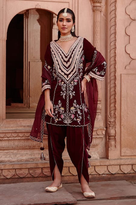 Ajiesh Oberoi Velvet Embroidered Kurta Dhoti Pant Set 