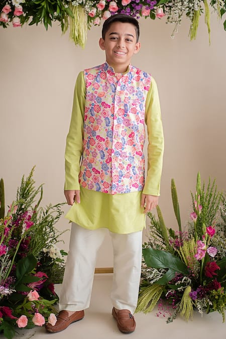 Pa:Paa Floral Print Bundi & Kurta Set 