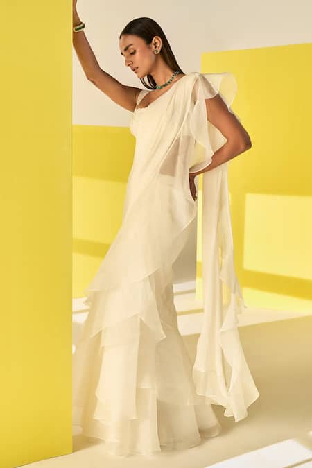 Ridhi Mehra Aafa Pre-Draped Ruffle Saree With Pearl Blouse 