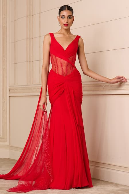 Red Evening Gown with Heavy Neck Work_Aditya_Closet | Flickr
