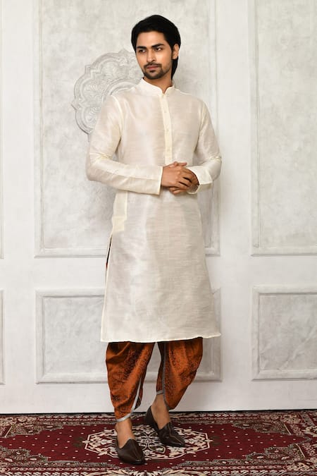 Arihant Rai Sinha Brown Dupion Silk Swirl Pattern Hem Draped Pant 