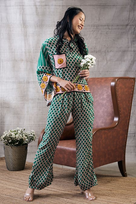 Soup by Sougat Paul Taahira Checkered Print Top & Pant Set 