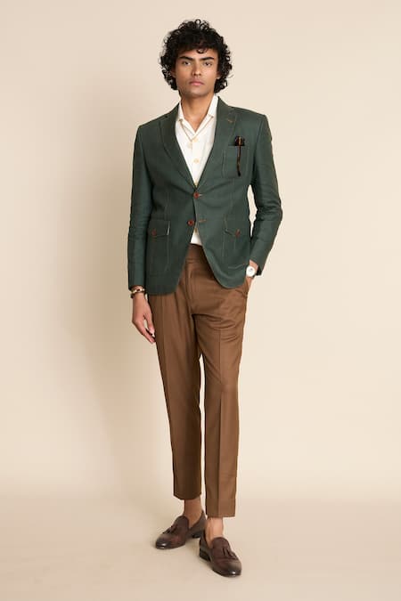 Gargee Designers Green 100% Linen Sartorial Single Breasted Blazer 