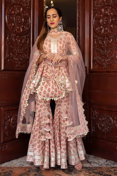 POMCHA JAIPUR Printed Kurta Sharara Set 