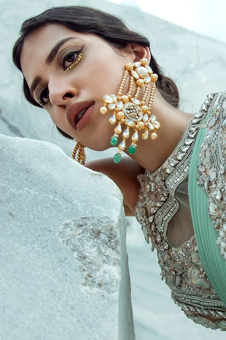 Shop Bblingg Gold Plated Pearls, Crystals Empress Handmade Embellished Earrings at Aza Fashions Shop_Bblingg_Gold Plated Pearls, Crystals Empress Handmade Embellished Earrings _at_Aza_Fashions