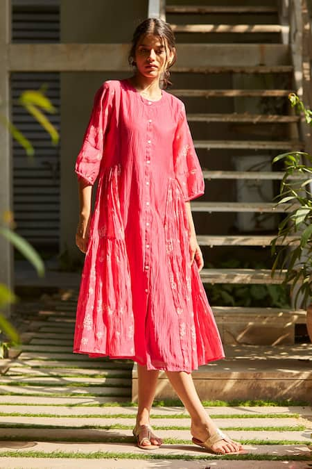 Juanita by Shubhda Handwoven Chanderi Tiered Dress 