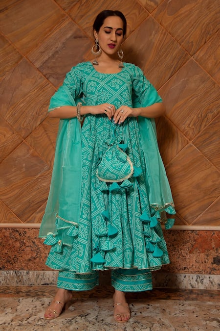 POMCHA JAIPUR Bandhej Bandhani Print Anarkali Set 