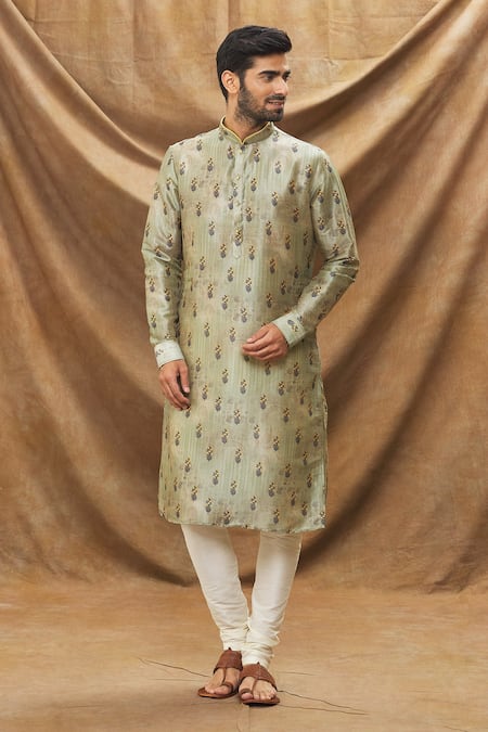 Samyukta Singhania Green Kurta Banarasi Silk Botanical And Churidar Set 