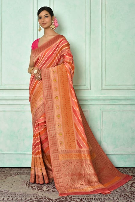 Nazaakat by Samara Singh Multi Color Handloom Cotton Georgette Woven Floral Saree With Running Blouse