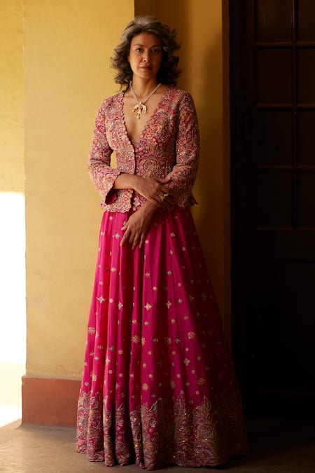 Mrunalini Rao Zardozi Embroidered Jacket Lehenga Set 