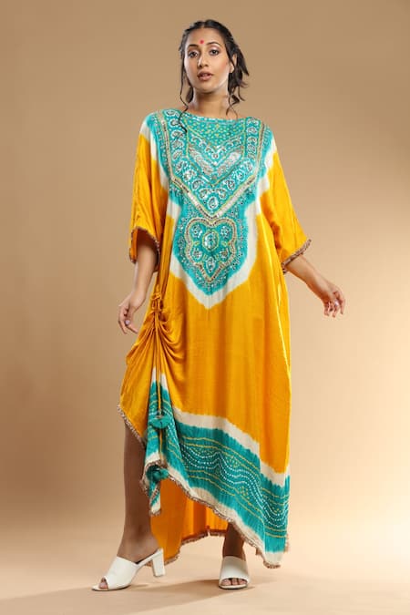 Etasha by Asha Jain Embroidered Bandhani Kaftan 