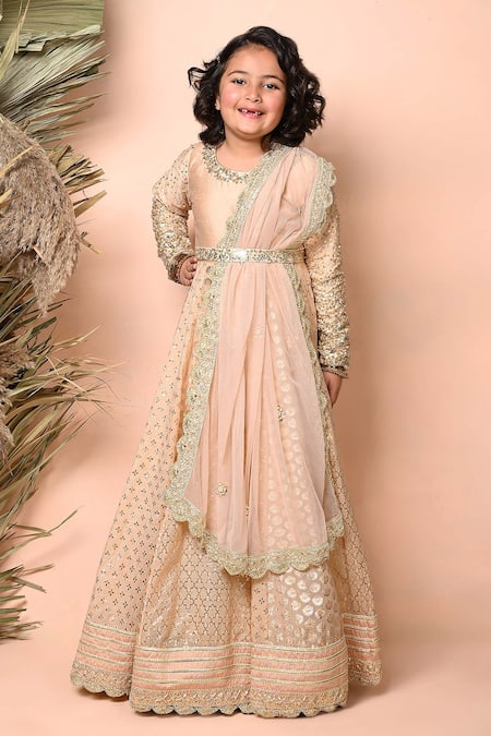 Priyanka Jain Gold Anarkali Chanderi Embroidered Sequin Kalidar Floral Pattern With Dupatta 