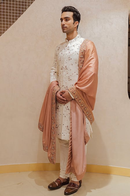 Jatin Malik Linen Silk Zari Embroidered Sherwani Set 