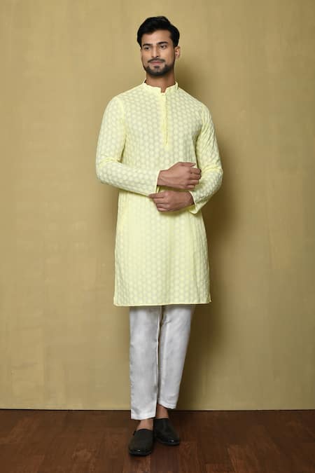 Aryavir Malhotra Thread Work Mandarin Collar Kurta & Pant Set 