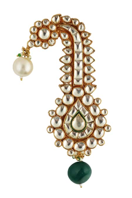 Shop_Riana Jewellery_Green Embroidery Jadtar Stone Embellished Kalangi _at_Aza_Fashions