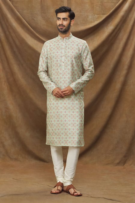 Samyukta Singhania Green Kurta Jacquard Banarasi Silk Embroidered Thread Work And Churidar Set