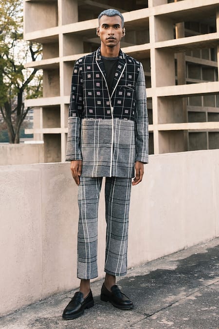 Urvashi Kaur Busk Checkered Hand Spun Cotton Jacket 