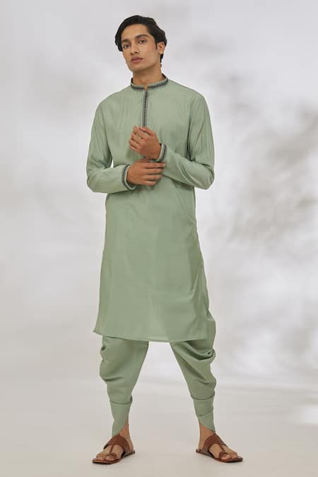 Manish Nagdeo Green Modal Embroidery Thread Placket Kurta Set 