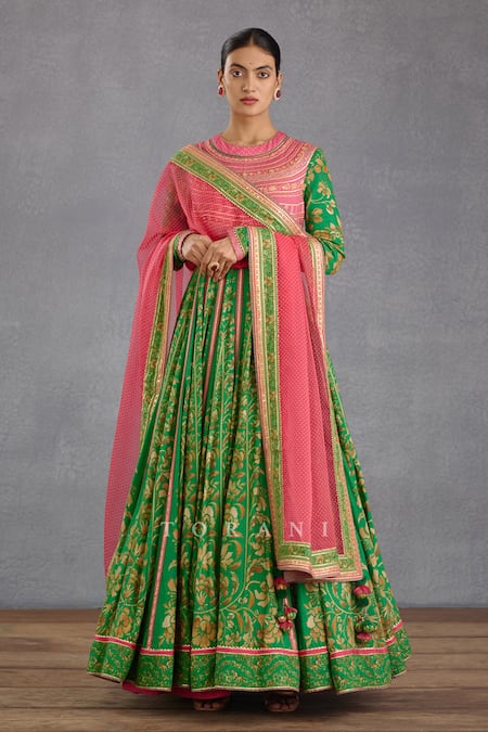 Torani Green Anarkali Slub And Dupatta Rang Naaz Shehnaaz With  