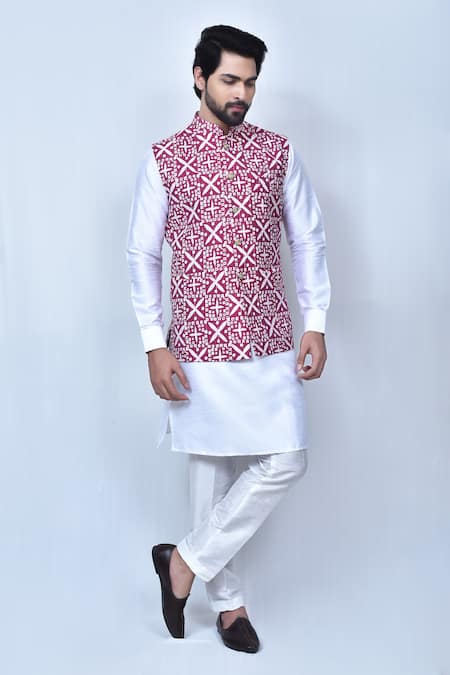 Arihant Rai Sinha Cotton Silk Printed Bundi & Kurta Set 